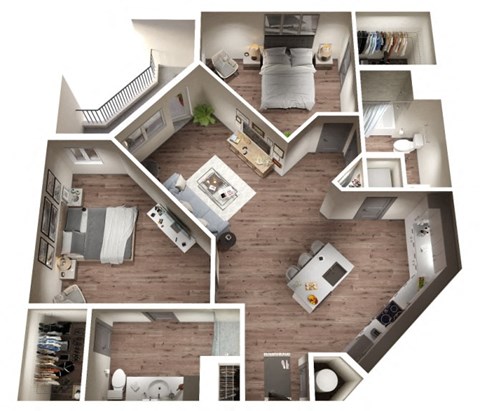Floor plan for 2 beds, 2 baths, 1232 sqft